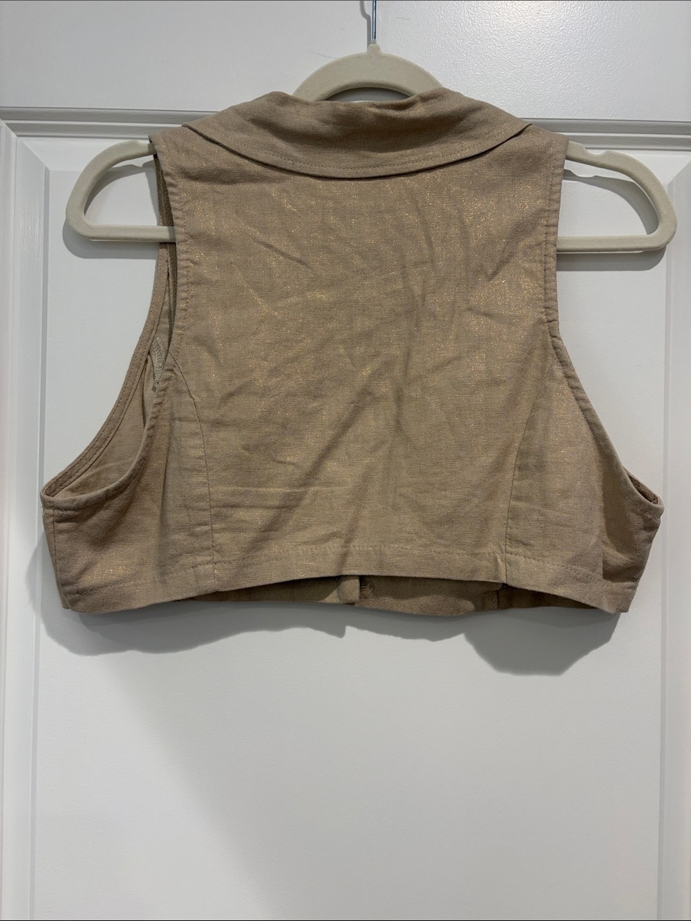 Womens Beige Linen Blend Cropped Y2K Vest, Large - Picture 3 of 4